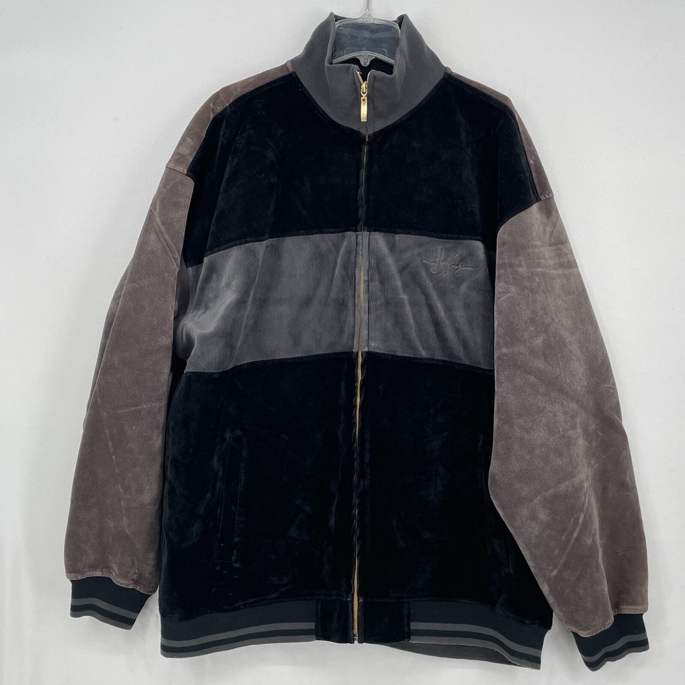 Jordan Craig Jacket Mens 3XL Gray Black Faux Suede Full Zip Side Pockets Y2K 90s